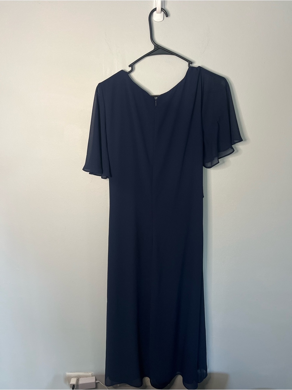 Ralph Lauren Navy Wrap Midi  with Flutter Sleeves Belted Georgette Dress size 14 - Picture 7 of 13